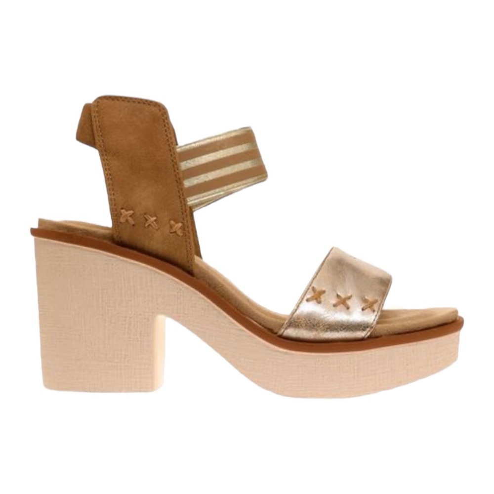 Pierre Dumas Clue 3 Gold and Tan Women's Sandals Heels Platform‎